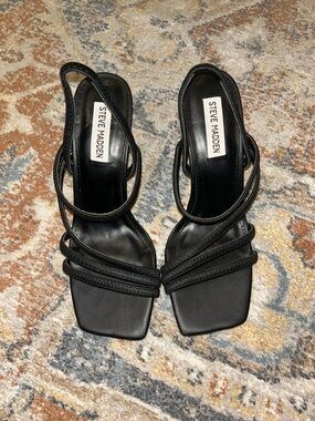 Steve Madden Black Strappy Square-Toe Heels